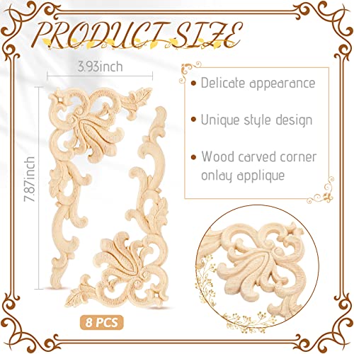 Yulejo 8 Pieces Wood Appliques Onlays Decorative Wooden Applique DIY Wood Appliques and Onlays for Furniture Unpainted Carved Corner Applique for Cabinet Door Bed Wardrobe Furniture Decoration - Image 2
