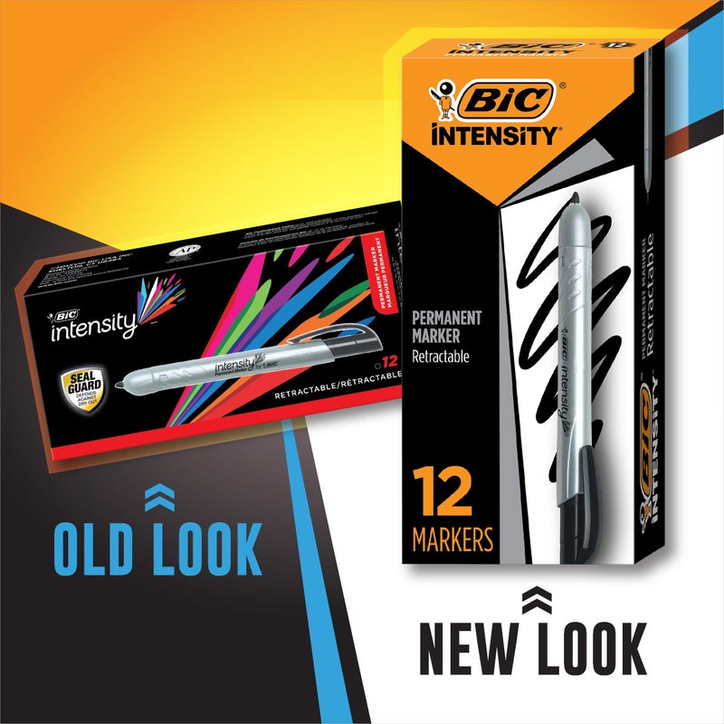 BIC Intensity Retractable Permanent Markers, Fine Bullet Tip, Black, 12-Count Pack, Permanent Markers for Teachers and Office Supplies - Image 2