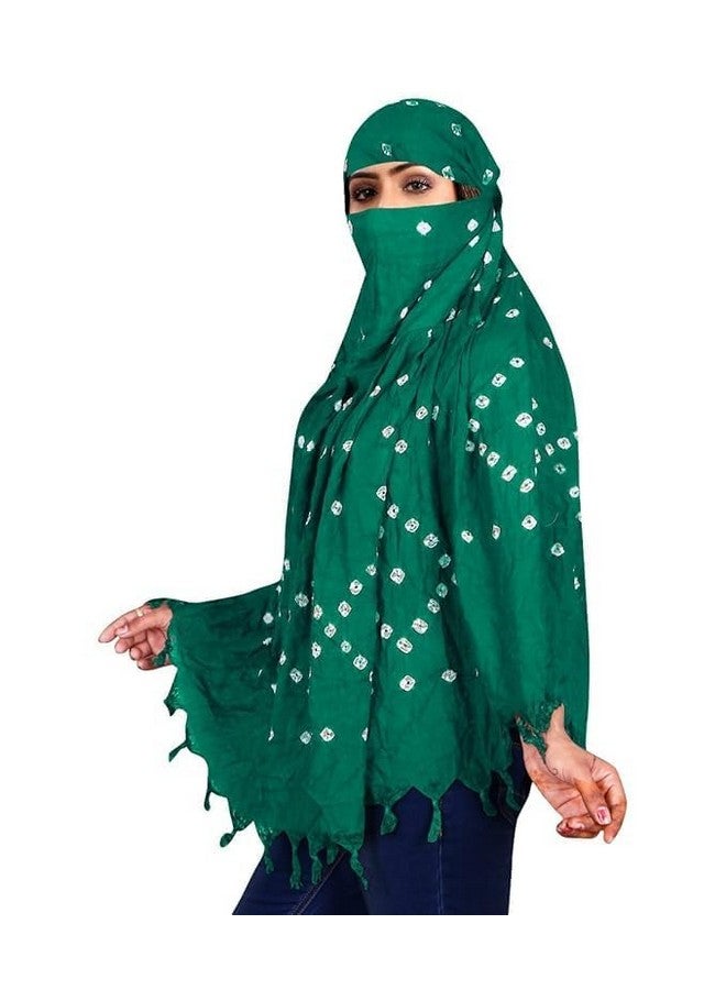 BKQPTL Pure Cotton Long Scarf Cum Mask With Sun Protection Cover Face Cotton Mask scarves Stylish Universal Size Usable dupatto vehicle Driver For Girls & Womens (Bandhani Green) - Image 2