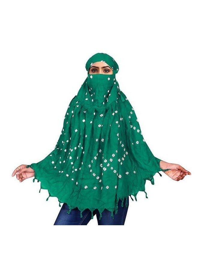 BKQPTL Pure Cotton Long Scarf Cum Mask With Sun Protection Cover Face Cotton Mask scarves Stylish Universal Size Usable dupatto vehicle Driver For Girls & Womens (Bandhani Green) - Image 1
