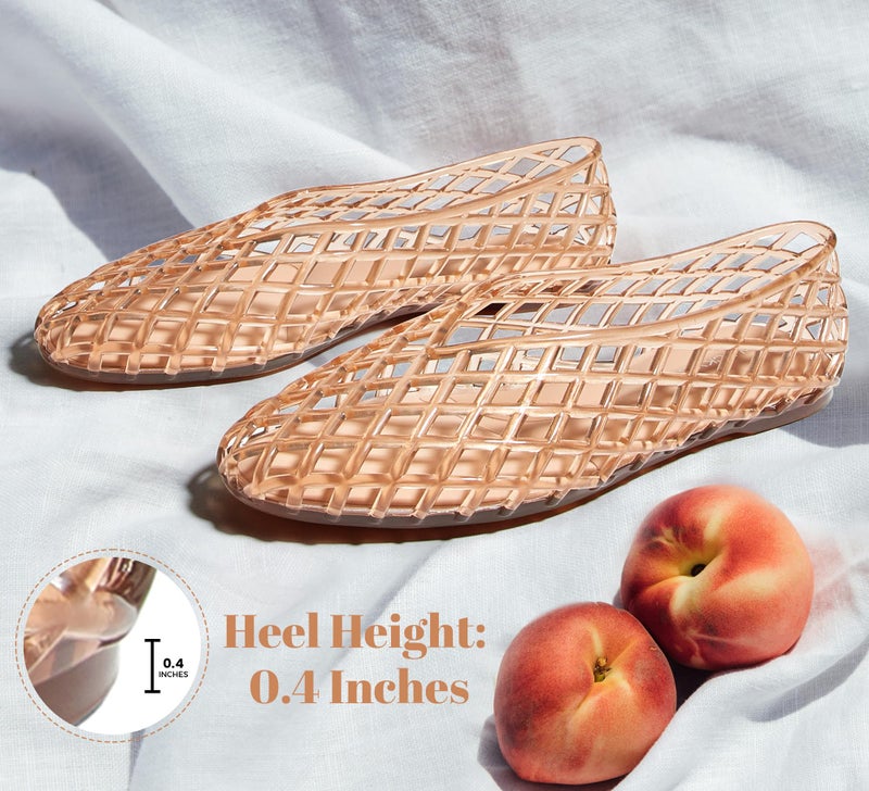 LUCKY STEP Women's Jelly Ballet Flats Mesh Casual Comfortable Jellies Shoes Clear Hollow Breathable Sandals(10 M US Beige) - Image 5