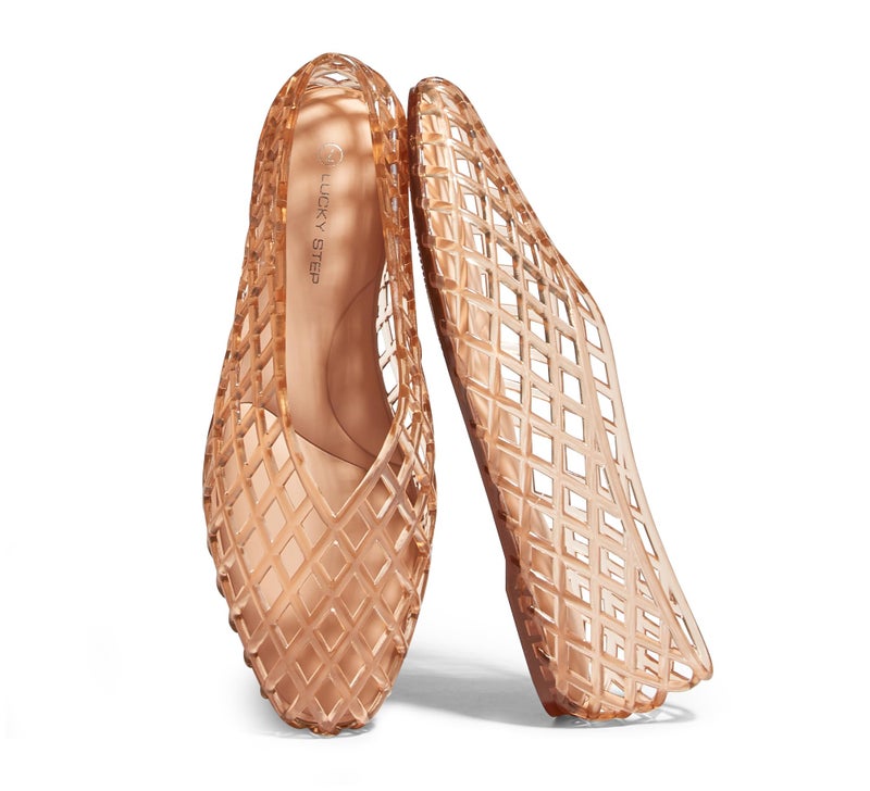 LUCKY STEP Women's Jelly Ballet Flats Mesh Casual Comfortable Jellies Shoes Clear Hollow Breathable Sandals(10 M US Beige) - Image 1