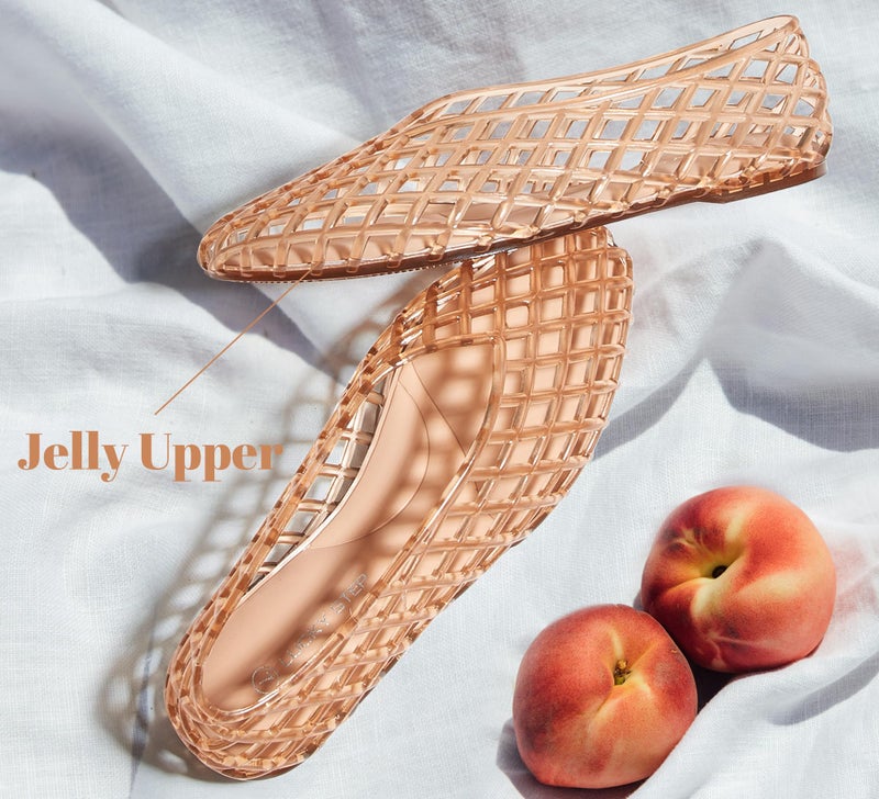 LUCKY STEP Women's Jelly Ballet Flats Mesh Casual Comfortable Jellies Shoes Clear Hollow Breathable Sandals(10 M US Beige) - Image 3
