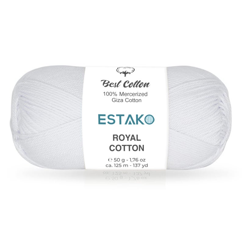 Estako Royal Cotton, 100% Mercerized Giza Cotton Yarn, Soft, Super Fino 1 for Crochet and Knitting 1.76 Oz (50g) / 137 Yrds (125m) (5050 - White) - Image 1
