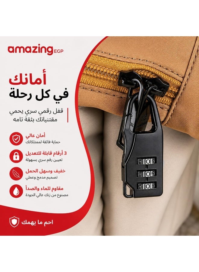 أمازينج. إي جي بي العبوة | قفل أمتعة برقم سري مكون من 3 أرقام، مصنوع من سبائك الزنك، أسود اللون، قابل لإعادة الضبط، محمول، مناسب للحقائب، حقائب الظهر، وخزائن الصالات الرياضية (1) - Image 4