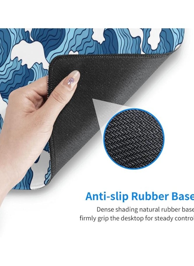 erorex Blue and White Wave Extended Mouse Pad 31.5x11.8 Inch Wave Desk Mousepad Extended Large Non-Slip Rubber Base Waterproof Big Keyboard Mat with Stitched Edges for Gaming and Office  - Image 2