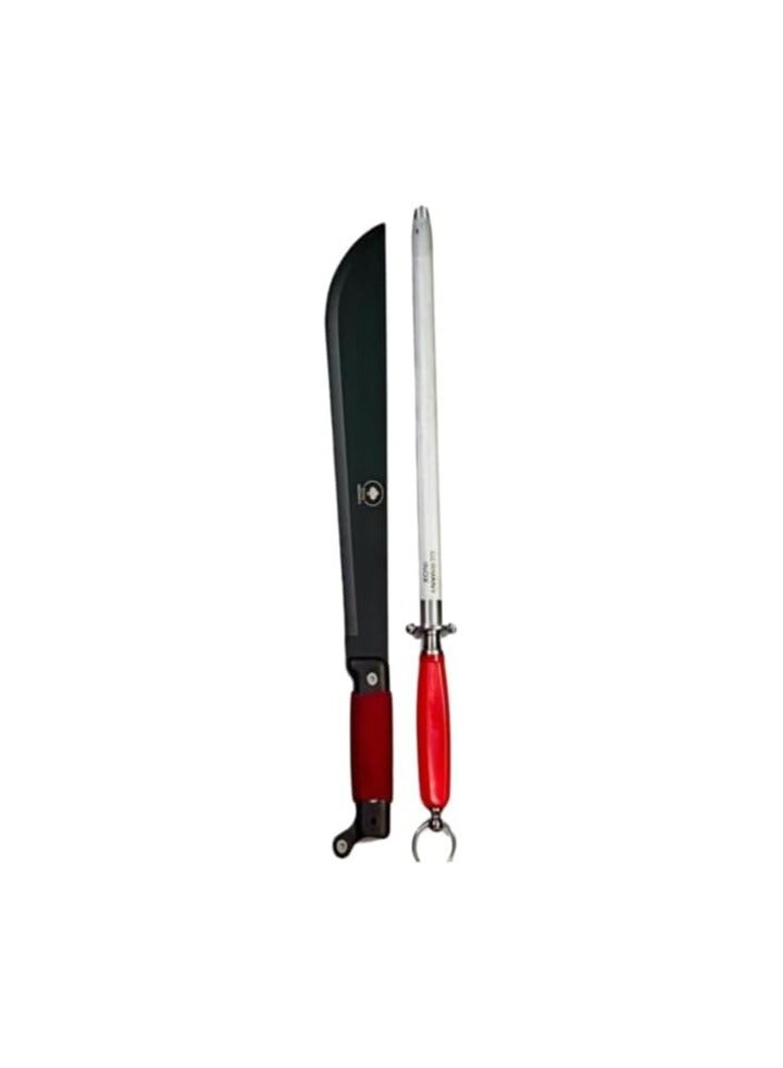 Butcher’s Knife with Sharpener – Large 65 cm Meat Cutting Knife – Ultra Sharp, Durable, and Comfortable Grip