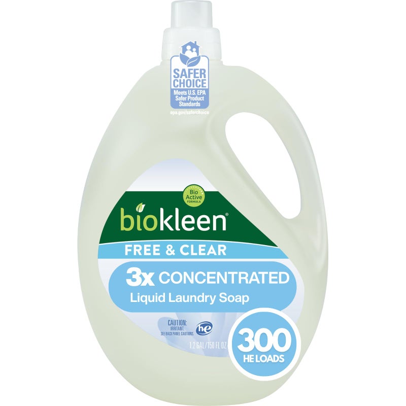 Biokleen Free & Clear Natural 3X Concentrated Liquid Laundry Detergent, 300 Loads, Plant-Based, Hypoallergenic, Removes Stains & Fights Odors, Dye Free, Unscented - Image 1