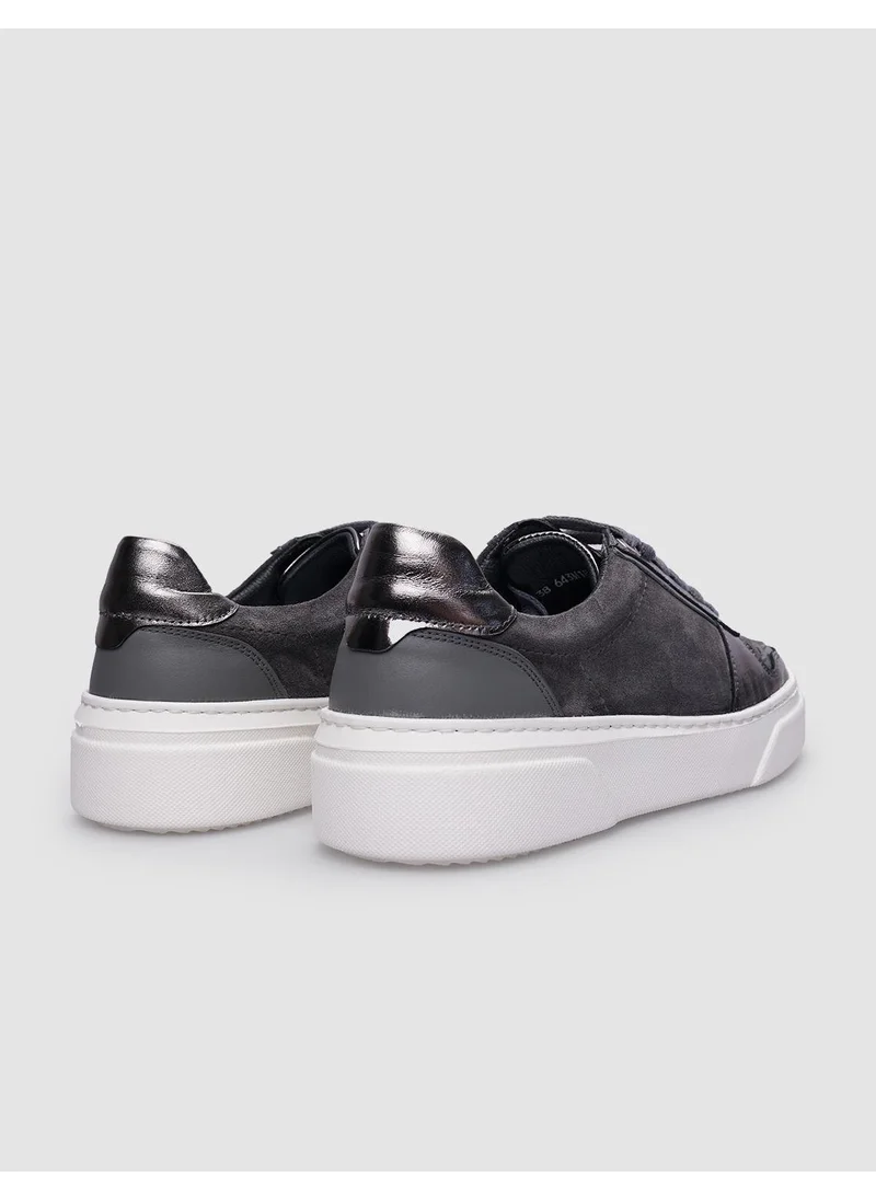 كاباني Leather Grey Lace-Up Women's Sneakers