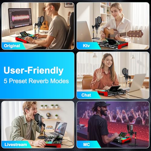 tenlamp Podcast Microphone Bundle with Live Sound Board Audio Mixer, Podcast Equipment Bundle with 3.5mm Condenser Microphone(P15) for Pc/Phone Live Streaming Singing Gaming, Voice Changer, Denoise - Image 4