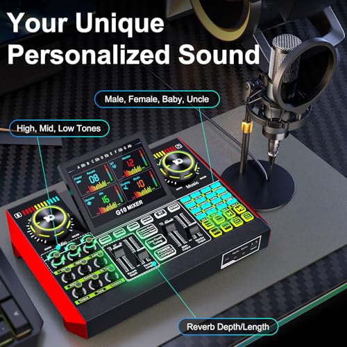 tenlamp Podcast Microphone Bundle with Live Sound Board Audio Mixer, Podcast Equipment Bundle with 3.5mm Condenser Microphone(P15) for Pc/Phone Live Streaming Singing Gaming, Voice Changer, Denoise - Image 3