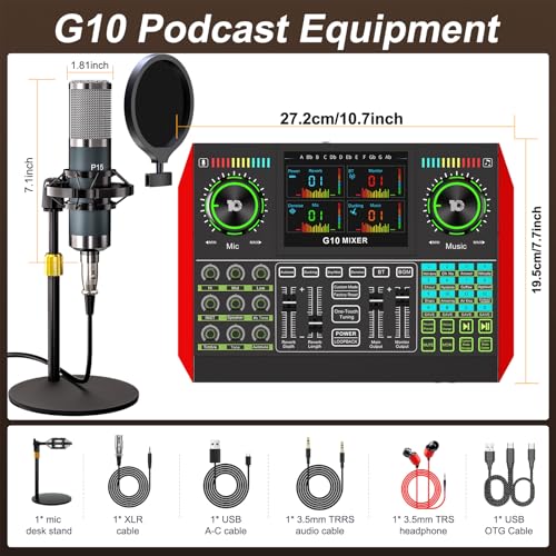 tenlamp Podcast Microphone Bundle with Live Sound Board Audio Mixer, Podcast Equipment Bundle with 3.5mm Condenser Microphone(P15) for Pc/Phone Live Streaming Singing Gaming, Voice Changer, Denoise - Image 2
