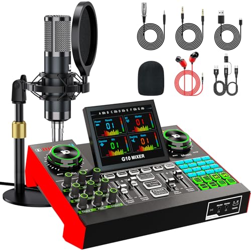 tenlamp Podcast Microphone Bundle with Live Sound Board Audio Mixer, Podcast Equipment Bundle with 3.5mm Condenser Microphone(P15) for Pc/Phone Live Streaming Singing Gaming, Voice Changer, Denoise - Image 1