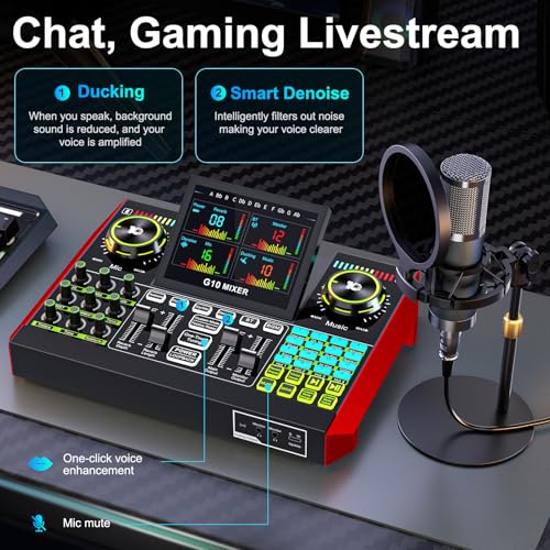 tenlamp Podcast Microphone Bundle with Live Sound Board Audio Mixer, Podcast Equipment Bundle with 3.5mm Condenser Microphone(P15) for Pc/Phone Live Streaming Singing Gaming, Voice Changer, Denoise - Image 5
