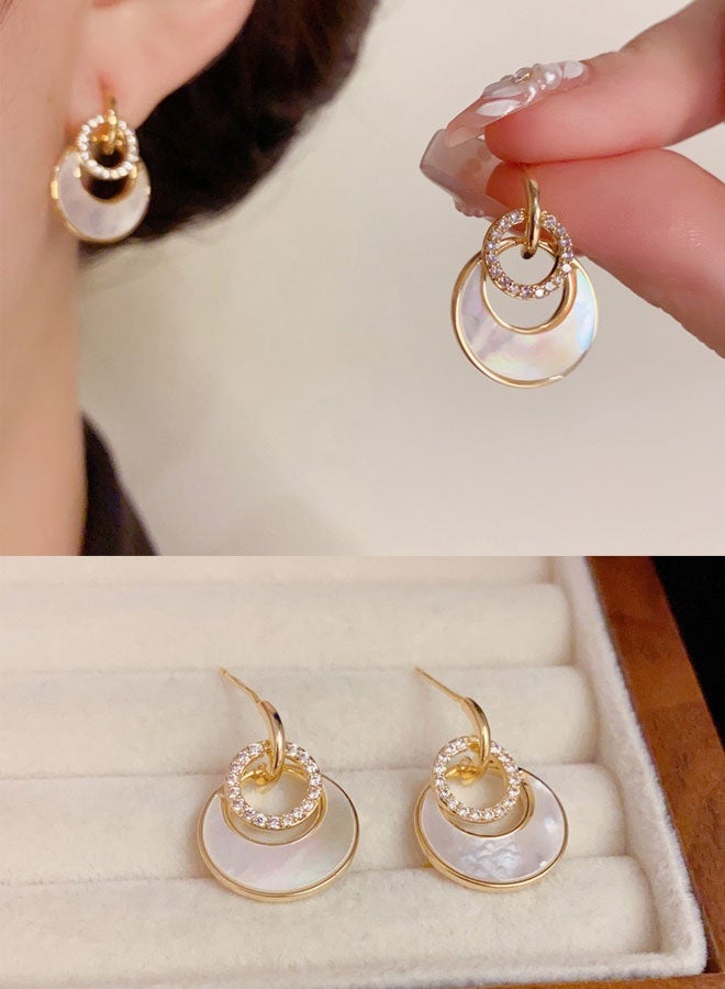 Women's Gold-Plated Drop Earrings, Mother of Pearl & Zircon Statement Earrings for Ladies, Ideal for Daily & Casual Wear in Middle East - Image 1