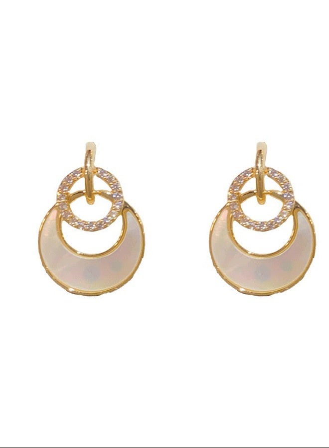 Women's Gold-Plated Drop Earrings, Mother of Pearl & Zircon Statement Earrings for Ladies, Ideal for Daily & Casual Wear in Middle East - Image 5