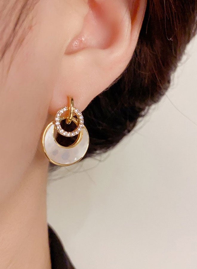 Women's Gold-Plated Drop Earrings, Mother of Pearl & Zircon Statement Earrings for Ladies, Ideal for Daily & Casual Wear in Middle East - Image 3