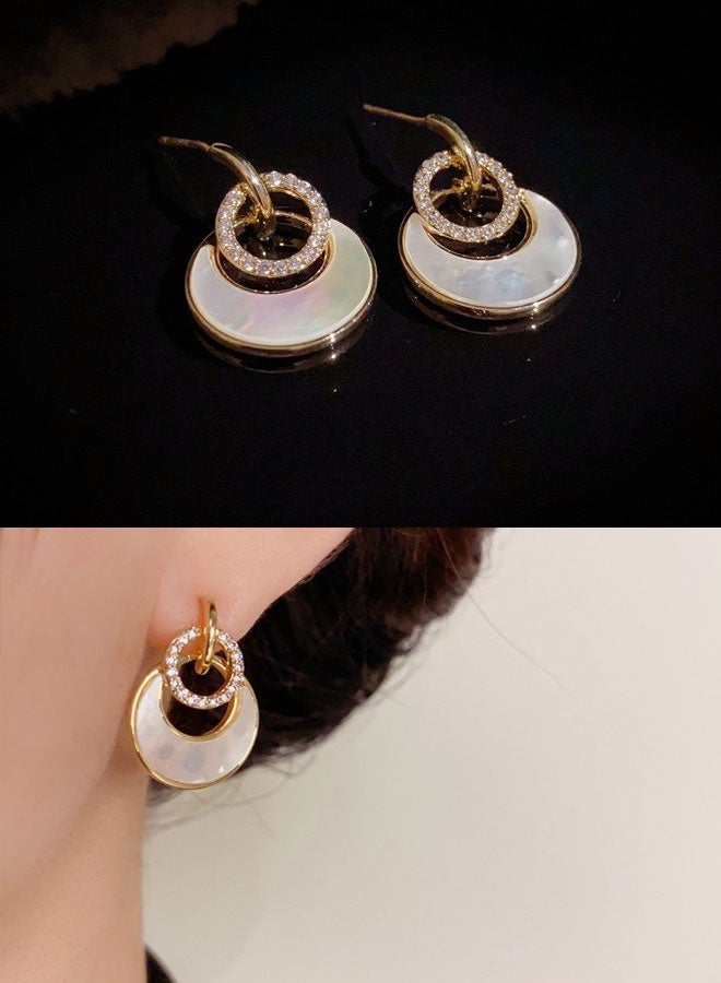 Women's Gold-Plated Drop Earrings, Mother of Pearl & Zircon Statement Earrings for Ladies, Ideal for Daily & Casual Wear in Middle East - Image 2