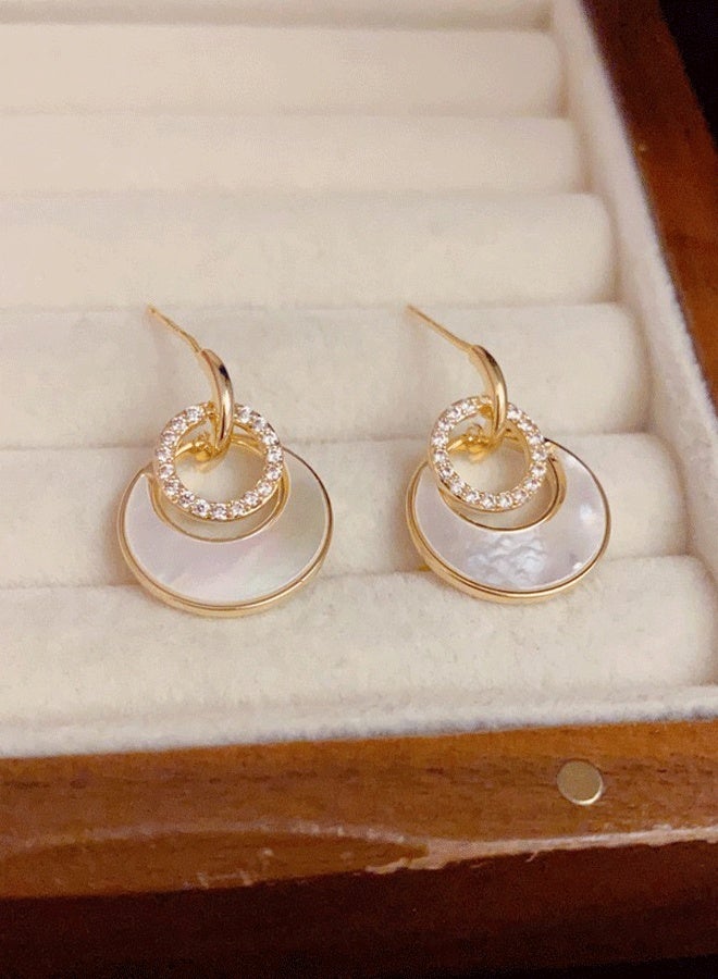 Women's Gold-Plated Drop Earrings, Mother of Pearl & Zircon Statement Earrings for Ladies, Ideal for Daily & Casual Wear in Middle East - Image 4