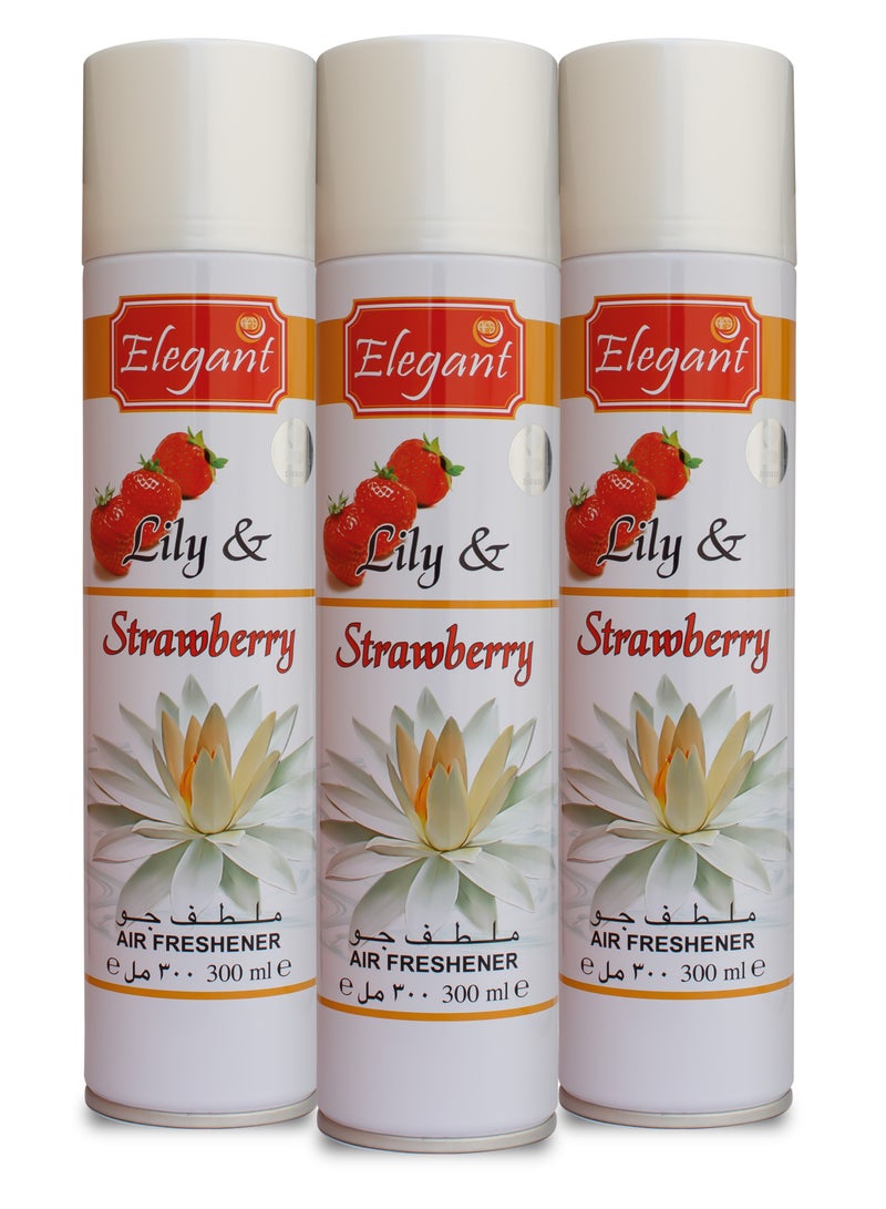 Elegant Lily & Strawberry Air Freshener Spray 300ML Pack of 3  - Image 1