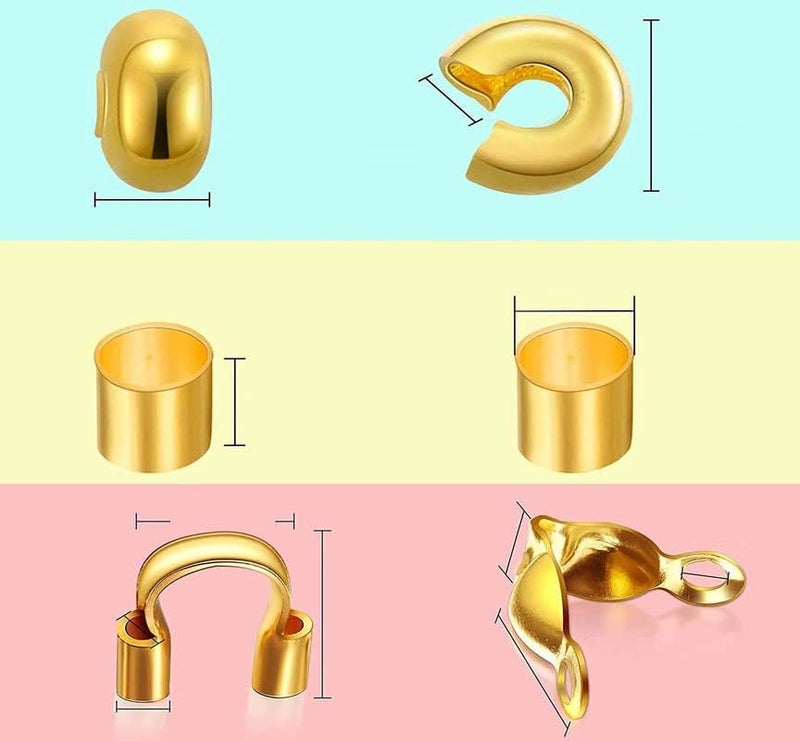 DIY Crafts 200 Pcs, Bright Gold, Brass Tube Crimp Beads Crimp Beads Knot Covers Wire Guardians Bead Tips Knot Covers for DIY Jewelry Bracelets Necklaces Making (Un(200 Pcs, Bright Gold) - Image 5