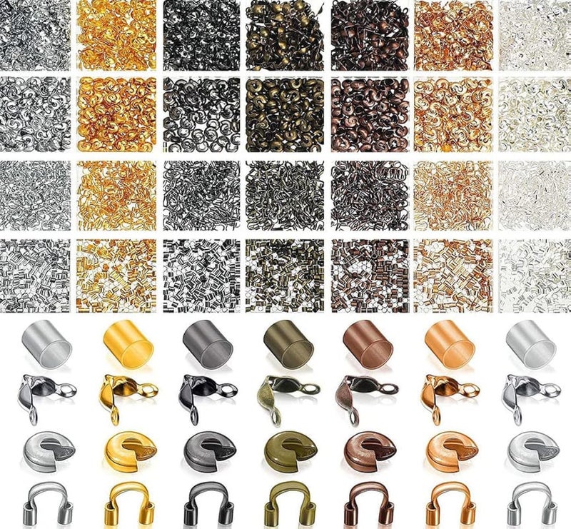 DIY Crafts 200 Pcs, Bright Gold, Brass Tube Crimp Beads Crimp Beads Knot Covers Wire Guardians Bead Tips Knot Covers for DIY Jewelry Bracelets Necklaces Making (Un(200 Pcs, Bright Gold) - Image 1