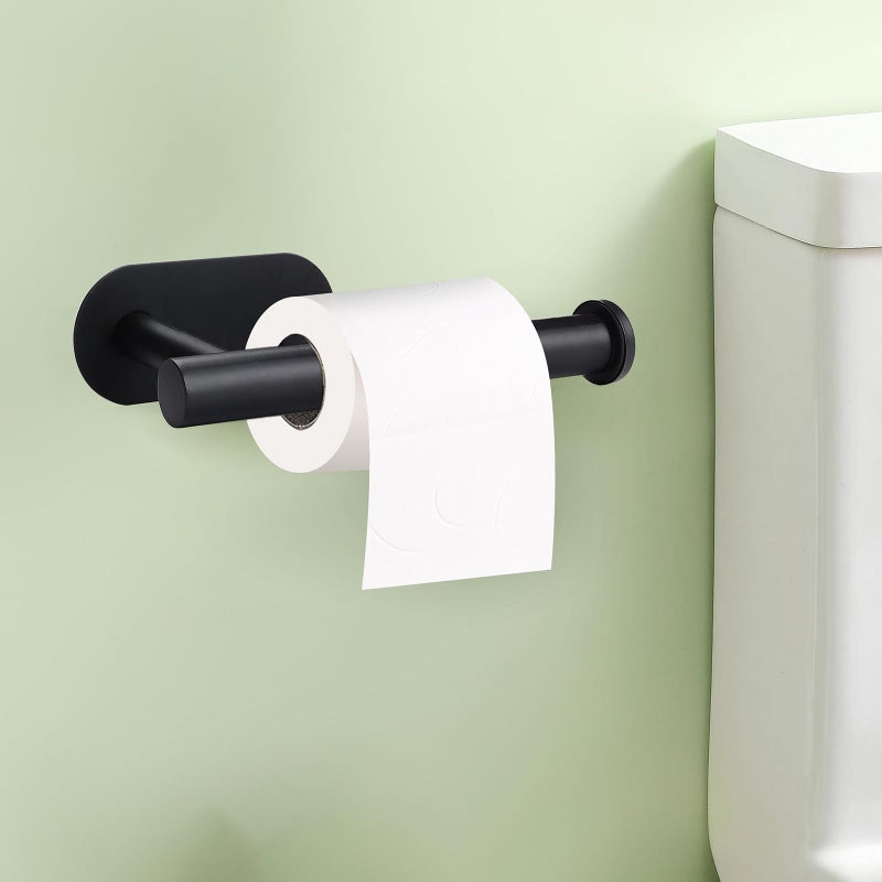 JOY DECOR 1 Pack Adhesive Toilet Roll Holder Stand - Matte Black SUS304 Stainless Steel  Rustproof Toilet Paper Holder No Drilling Tissue Holder for Kitchen Bathroom Wall Mount Bathroom Tissue Holder - Image 4
