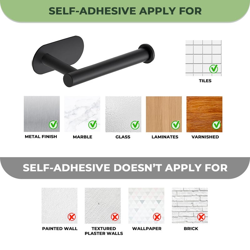 JOY DECOR 1 Pack Adhesive Toilet Roll Holder Stand - Matte Black SUS304 Stainless Steel  Rustproof Toilet Paper Holder No Drilling Tissue Holder for Kitchen Bathroom Wall Mount Bathroom Tissue Holder - Image 3