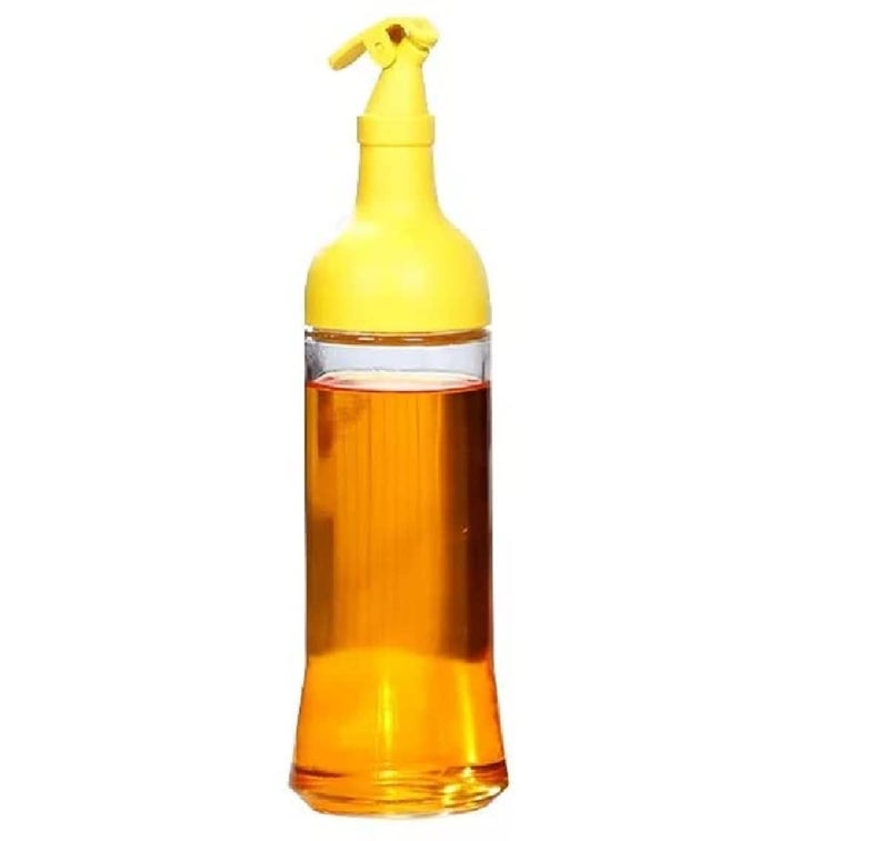 PLENARO Olive Oil Dispenser Clear Glass Cooking Oil and Vinegar Cruet Leakproof Condiment Container with Cap No Drip Olive Oil Carafe Decanter for Kitchen Round Yellow