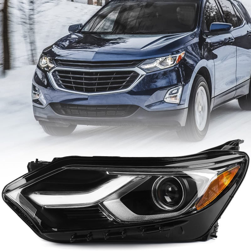 FIONE for Chevy Equinox Headlight Assembly 2018 2019 2020 2021 Halogen LED DRL Projector Headlamp Replacement Left Driver Side LH 84194561
