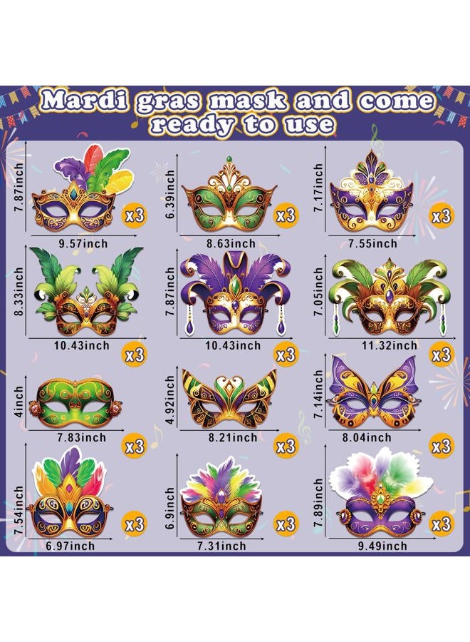 80UncleKimby 36PCS Mardi Gras Masks Bulk Set: Party Decorations Carnival Favors(Paper) - Image 4