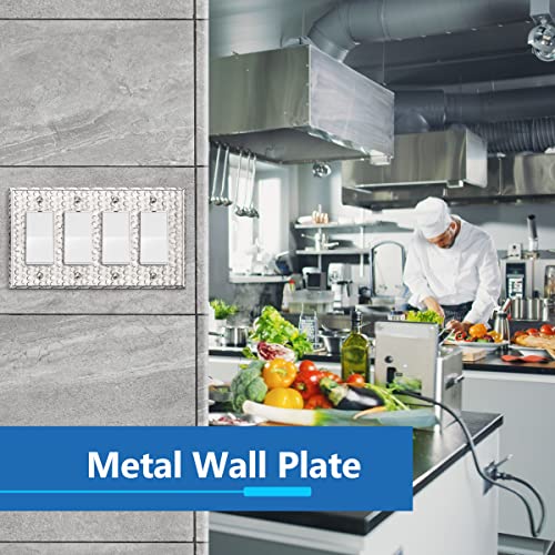 LIDER Dual Decorator Switch or Receptacle Metal Wall Plate Outlet Cover Corrosion Resistant MidSize 4Gang 488 x 858 LMWP34MHC Steel Hammered Chrome 1Pack - Image 3