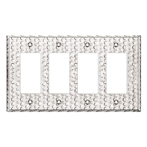 LIDER Dual Decorator Switch or Receptacle Metal Wall Plate Outlet Cover Corrosion Resistant MidSize 4Gang 488 x 858 LMWP34MHC Steel Hammered Chrome 1Pack - Image 1