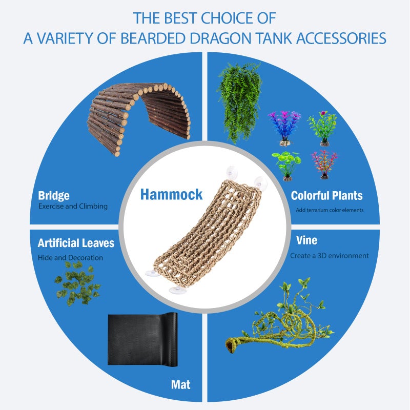 HERCOCCI Bearded Dragon Tank Accessories, Reptile Mat Bridge Hammock Flexible - Jungle Climbing Vines and Leaves with Suction Cups Habitat DÃ©cor for Hiding& Climbing Snake Gecko Lizard Chameleon - Image 2