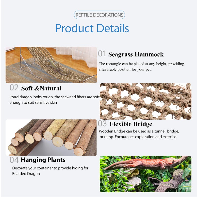 HERCOCCI Bearded Dragon Tank Accessories, Reptile Mat Bridge Hammock Flexible - Jungle Climbing Vines and Leaves with Suction Cups Habitat DÃ©cor for Hiding& Climbing Snake Gecko Lizard Chameleon - Image 3