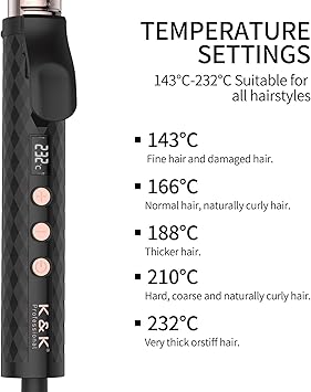 K&K KK Professional Infrared Dual Voltage Curling Iron 28mm Rose Gold Aluminium Barrel with Display for Temperature Control up to 232C - Image 4