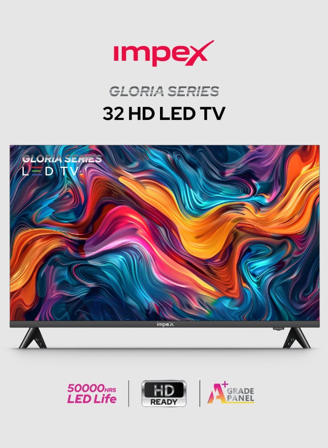 Impex 32-Inch HD LED TV - A+ Panel, Frameless Design Television, 3 HDMI, 2 USB, VGA, 1366x768 Resolution, 2 Year Warranty - GLORIA 32, Black GLORIA 32 Black - Image 1