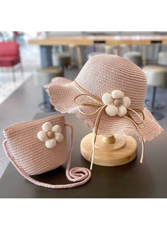 Childrens Sun Protection Fishing Hat Womens Woven Straw Hat Summer Beach Sunshade Baby 2024 New Summer Style 16# lotus root pink color (suit) 2-6 years old [cap circumference about 52cm]]