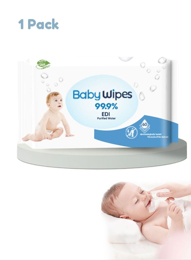 Super ZYouth Baby Wet Wipes, 99.9% Water Based Unscented Baby Wipes, Ultra-Mild Cleansing Baby Refresh Wipes for Sensitive Skin, 60 Count (1 Pack) - Image 1