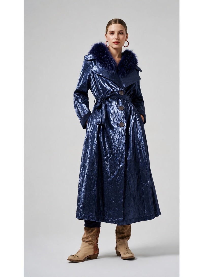 MissWhence Patent Leather Overcoat - Navy - Image 1