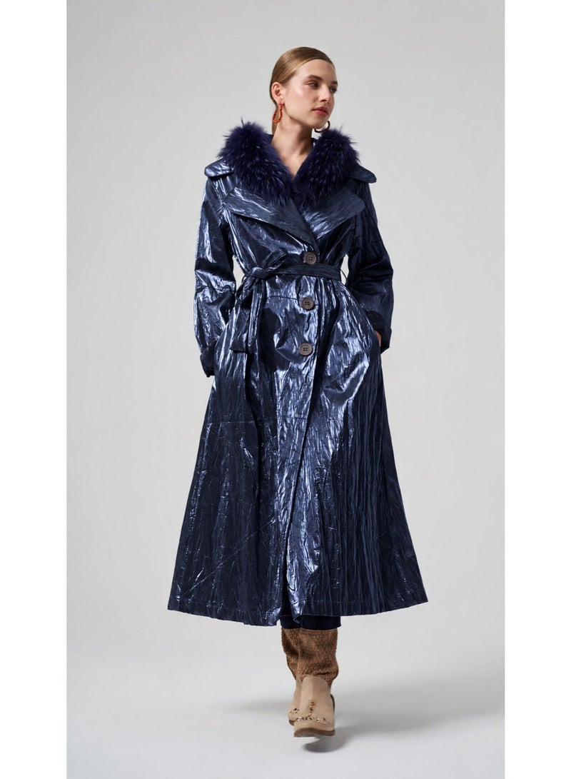 MissWhence Patent Leather Overcoat - Navy - Image 2