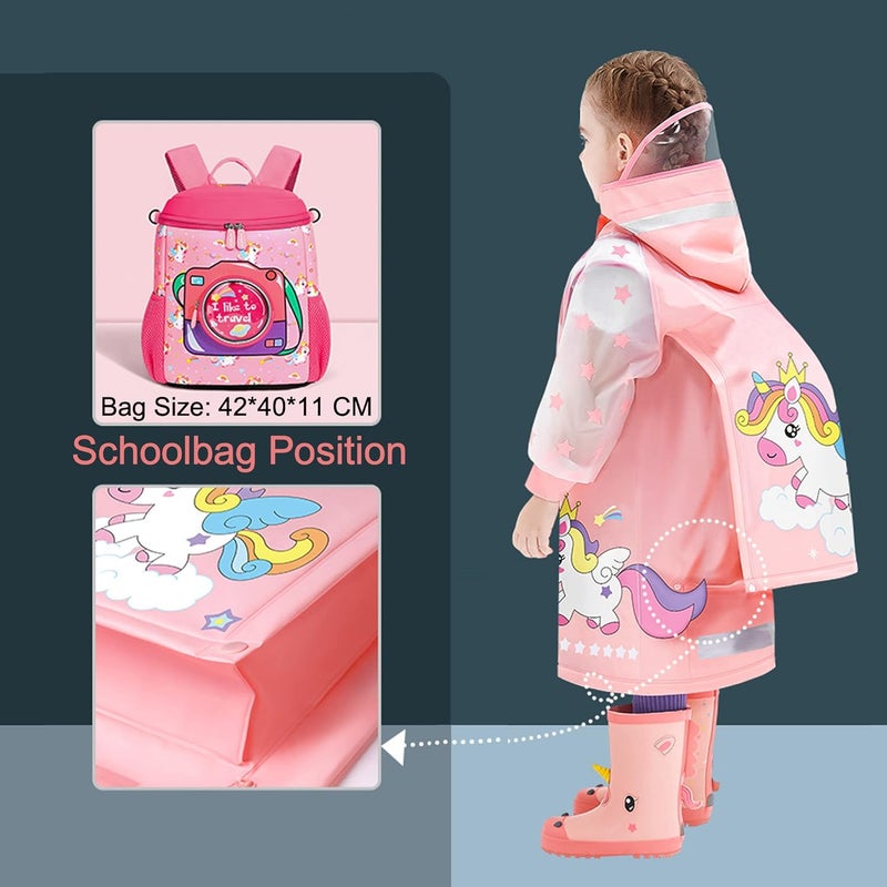 Fewlby Kids Raincoats For Girls Boys Waterproof Rain Jacket Cartoon Unicorn Children Toddler Rain Wear Children Rain Poncho 4XL Size 13-14 Years - Image 4