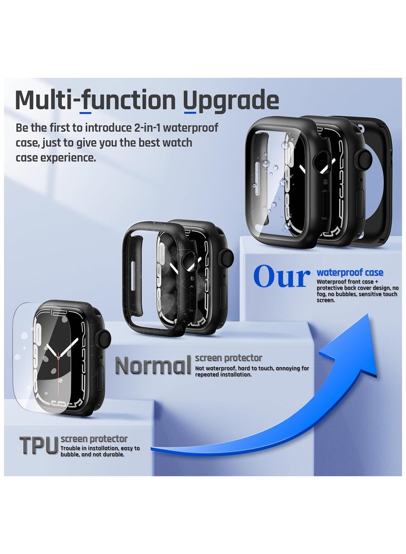 yalilai Waterproof Case for Apple Watch Series 9/8/7 45mm with Tempered Glass Screen Protector, 360 Full Coverage Protective Cover for Apple iWatch 45mm, Black - Image 2