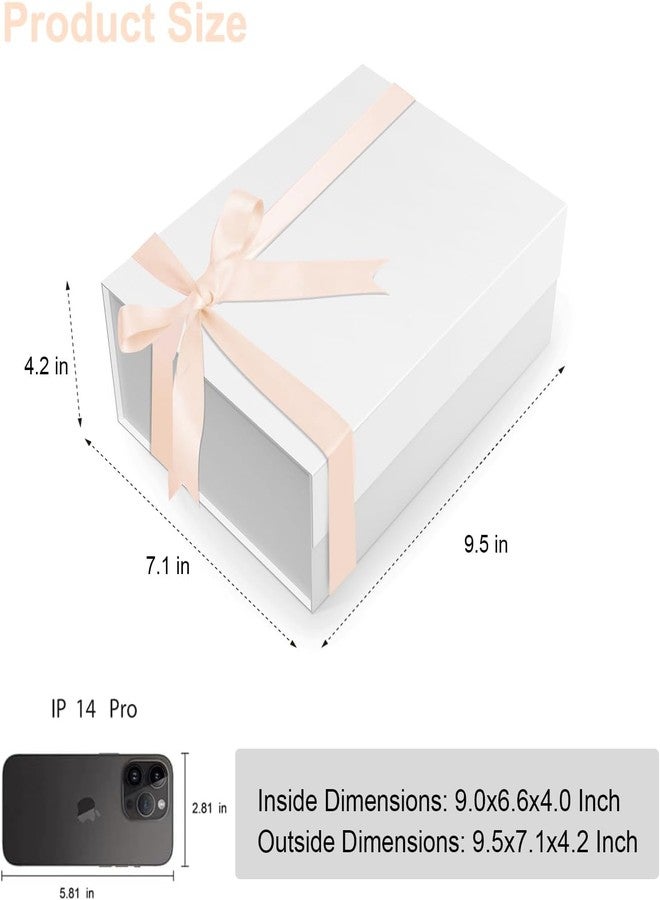 CHARMGIFTBOX White Gift Boxes with Lids, 9x7x4 Inches Gift Box with Ribbon, Collapsible Gift Boxes with Magnetic Closure for Presents, Bridesmaid Proposal Box Contains Gift Card Ribbon Tag - Image 2