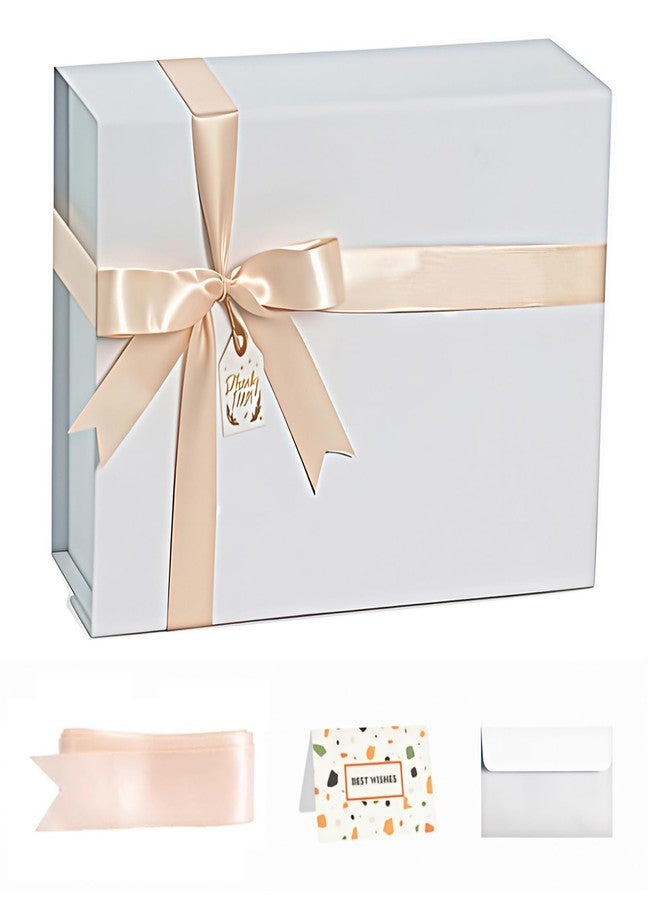 CHARMGIFTBOX White Gift Boxes with Lids, 9x7x4 Inches Gift Box with Ribbon, Collapsible Gift Boxes with Magnetic Closure for Presents, Bridesmaid Proposal Box Contains Gift Card Ribbon Tag - Image 1