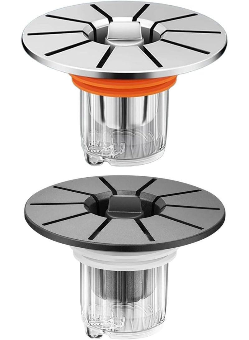 Zikra 2 Pack Drain Filter, Removable Filter Basket, Odor FreesUniversal Bathroom Sink Stopper, Suitable for Home, Hotels, Public Restrooms (Gray, Bright Silver) - Image 1