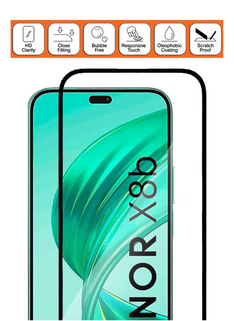 NAFCO - For Honor X8b - Full Glue Tempered Glass Screen Protector - Advanced Border-Less Full Edge to Edge ,Shatterproof , High Responsiveness , Higher Transparency , Quick to Install ,Anti-scratch and Bubble-free Screen Protector - Black - Image 1