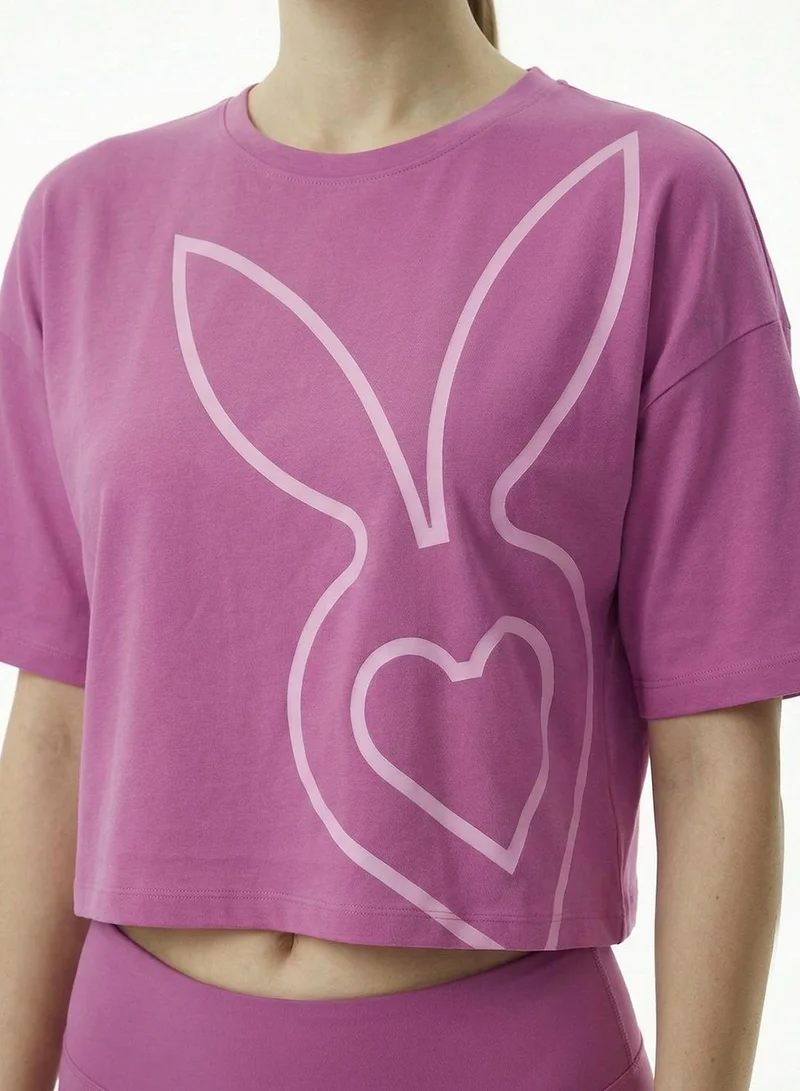 Cardio Bunny Dusty Rose Women's Oversized Crop Graphic Printed Drop Shoulder T-Shirt for Women | Best Price UAE