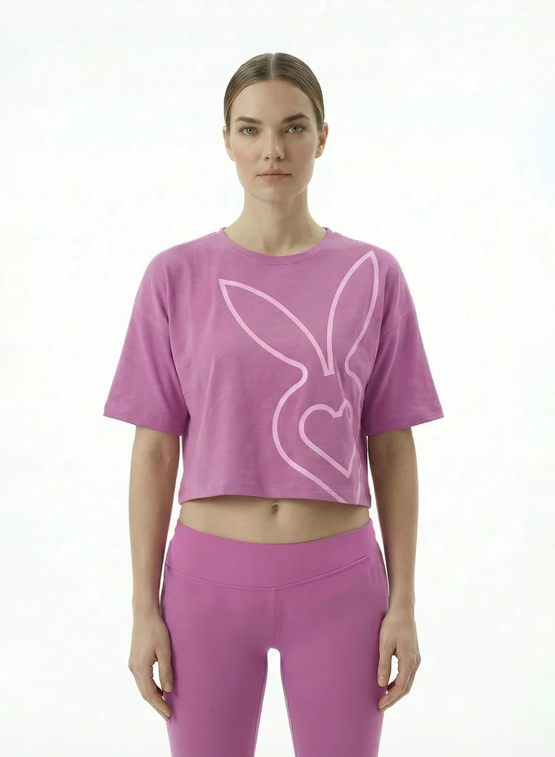 Cardio Bunny Women's Oversized Crop Graphic Printed Drop Shoulder T-Shirt