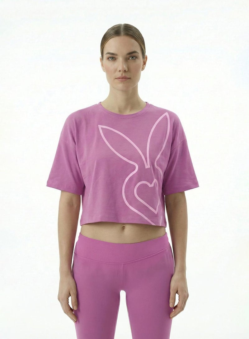 Cardio Bunny تي شيرت قصير مطبوع برسمة جرافيك للنساء بمقاس كبير مع أكتاف منخفضة - Image 1